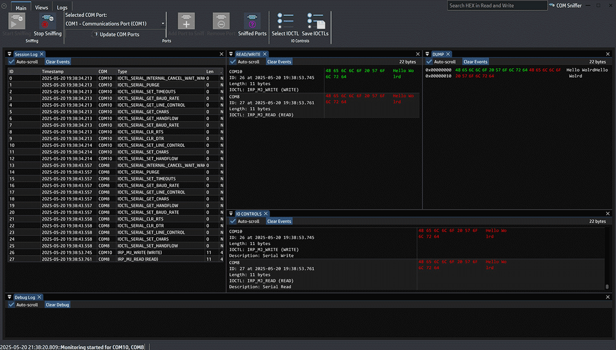 Serial COM Sniffer Main Page
