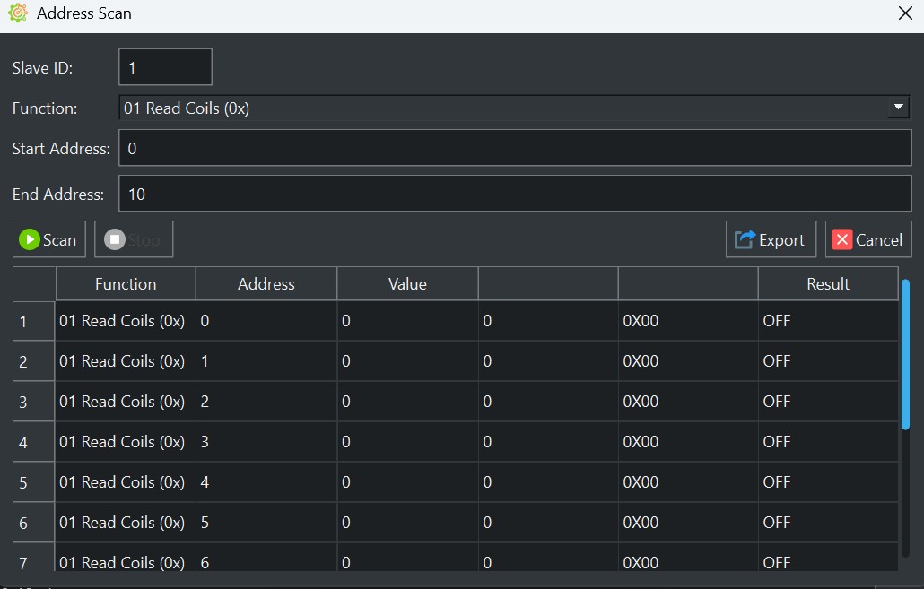 Modbus Slave Scanner