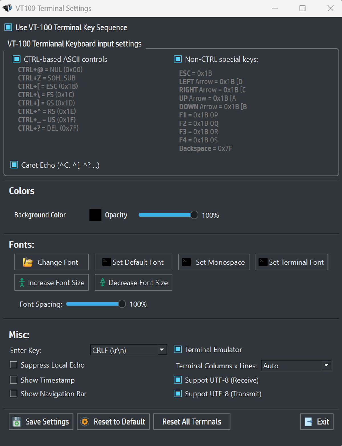 serial port terminal settings